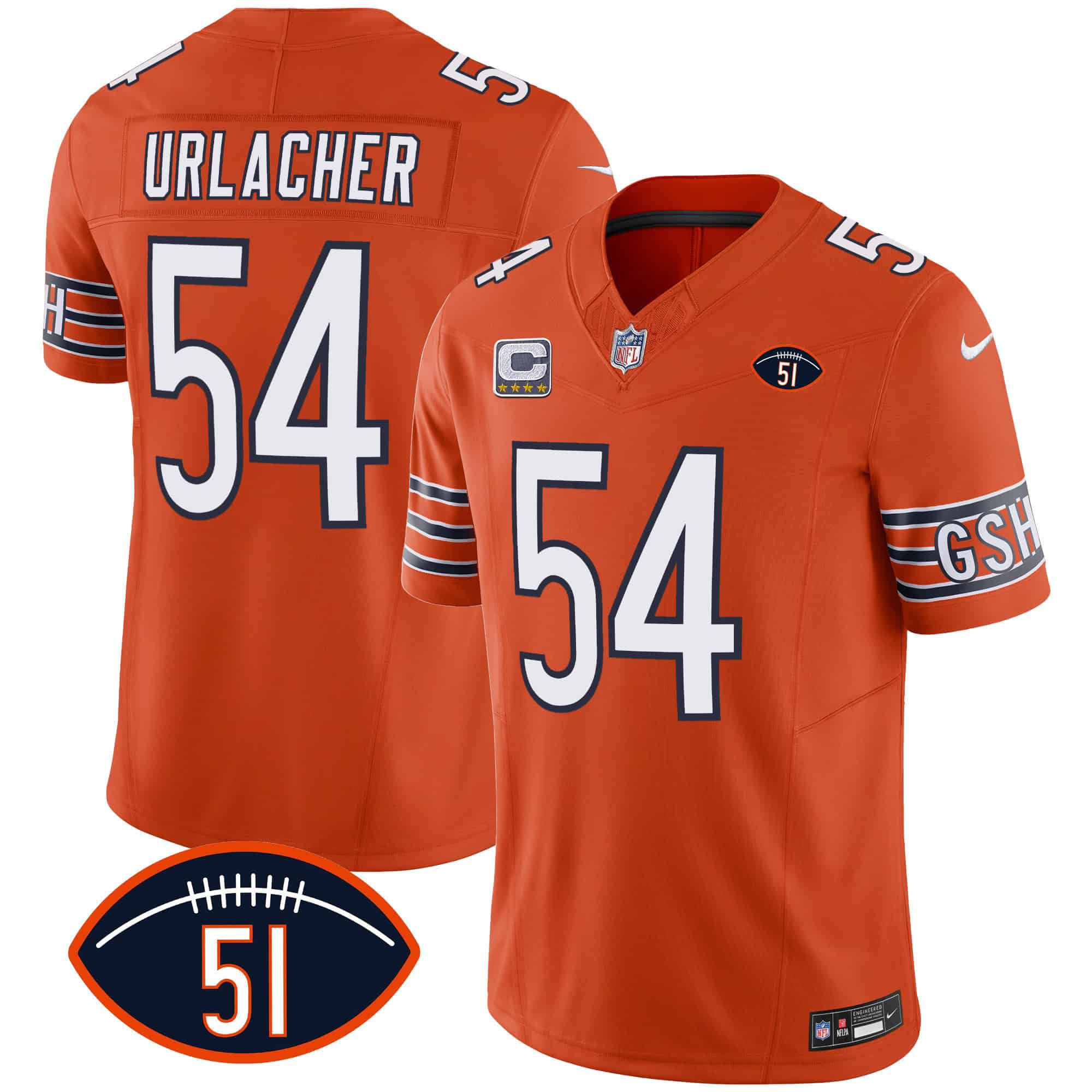 Men Chicago Bears #54 Urlacher Orange 2024 Nike Patch GSH Vapor NFL Jersey